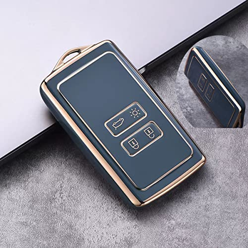 Heart Horse 4 Buttons Kadjar Key TPU Cover for Renault Arkana Captur Trafic Clio Grand Scenic Kadjar Koleos Megane Zoe Dacia Duster Smart Card Key Case Cover- Golden Edge (Grey)