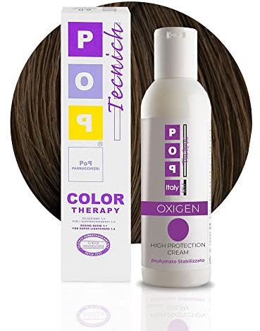 Pop Italy Color Therapy Tinta per Capelli Permanente Professionale - Copertura 100% Capelli Bianchi - Dermatologicamente Testata - 100 ml - (6/7 Biondo Scuro Viola + Ossigeno 20 vol. 150 ml)
