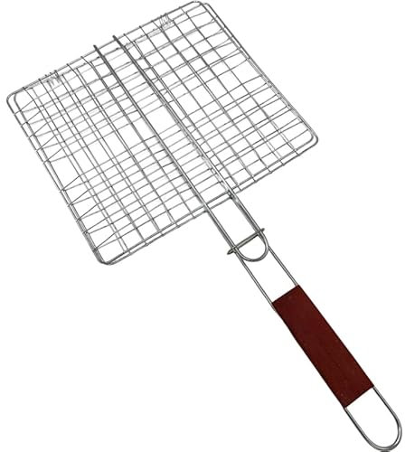 TIJAR® BBQ Grill Basket, Folding Grill Basket with Long Handle, Grids & Grates, Reusable Steel, Strong Fish Grill Basket, Perfect for Grilling Vegetables, Steaks, Shrimp, Sausages (1)
