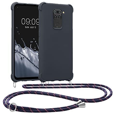 kwmobile Crossbody Case Compatible with Xiaomi Redmi Note 9 Case - TPU Silicone Cover with Strap - Blueberry