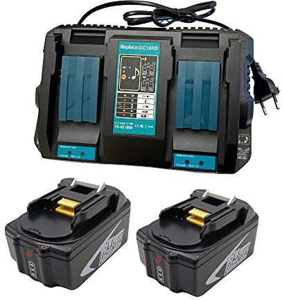 Replacement Battery for Makita BL1850B 18 V LXT Lithium-Ion (18 V 5.0 Ah), and 1 x Replacement Double Connection Charger DC18RD