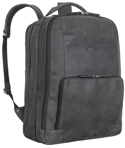 STILORD XL Herren-Businessrucksack aus Leder anthrazit - 15-17 Zoll großer Arbeitsrucksack - Männer Laptop-Rucksack - Vintage Office-Bag aus Echtleder 'Harlow'