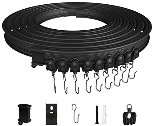 EFUTURETIME Gebogene Gardinenschiene, 10 Meter, Flexible Vorhangschiene aus ABS, Deckenvorhangschienen, Zubehör für Vorhänge für Gardinenaufhängung, Raumteiler, Zimmer, Balkone, Büros, Hotels, Schwarz