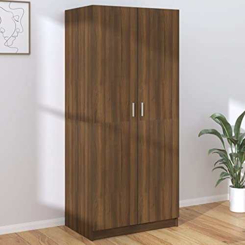 Hommdiy Kleiderschrank mit 2 Türen Garderobenschrank Garderobe Schrank Dielenschrank Schlafzimmerschrank Braun Eichen-Optik 80x52x180 cm Holzwerkstoff