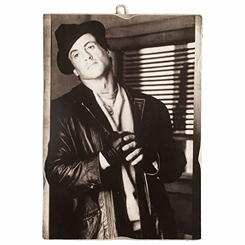 KUSTOM ART Bild im Vintage-Stil Schauspieler Silvester Stallone Rocky mit Hut Druck auf Holz 18 x 25 cm.