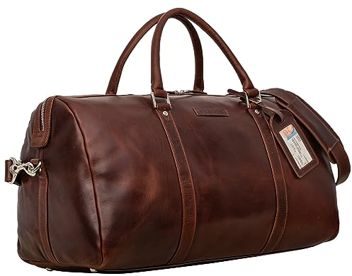 STILORD 'Herkules' Premium Leder-Reisetasche für Herren & Damen Weekender Echtleder - Wochenendtasche zum Umhängen Reise Duffel Bag Handgepäck Flugzeug wasserdicht groß, Farbe:Sonora - Cognac