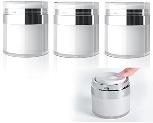 FineInno 3Pcs Airless Pump Bottle 30ml Refillable Moisturiser Container Empty Travel Cream Jar Vacuum Bottle Portable Cosmetic Pump Dispenser for Lotions Creams(White)