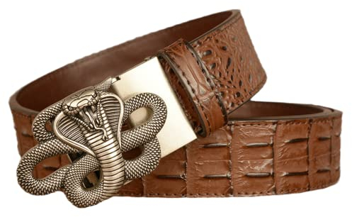 YOPADO Herren-Gürtel aus Krokodilleder,Ledergürtel Ratschengürtel mit Geschnitztes Schlange Automatischen Schnallen Verstellbarer Gurt Business (130cm/waist:45, Brown)