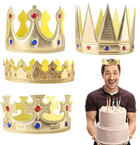 Fukamou 4 Stück Krone Partyhüte, Königskrone Aus Vliesstoff, Kronenhut, Für Kinder Erwachsene Dekorationen.