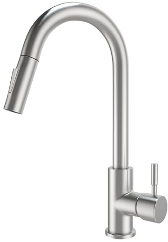 Suguword Wasserhahn Küche, Hoher Bogen Küchenarmatur mit Herausziehbarer Brause Ausziehbar Armatur,360°Mischbatterie Spültischarmatur Küche Küchenarmaturen, Zwei Strahlarten,Gebürstetes Nickel