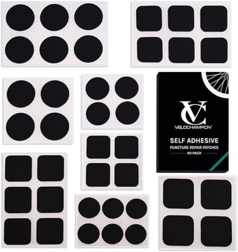 VeloChampion Selbstklebende Fahrradreifen-Reparatur-Patches. Reisegröße für Rennrad- und Mountainbike-Reifen – 10er-Pack, 40er-Pack oder 6er-Pack Reparaturset (40er-Pack)
