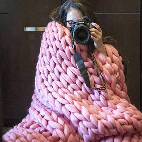BBPM Couverture en Tricot Chunky Grosse Plaid Maille De Fil Laine Faits Main Grand Couverture TricotéE De DéCor Confortable Plaid Maille,Rose,50x50cm/19x19in