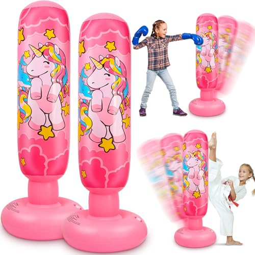 Vinsatin Boxsack für Kinder, 119,4 cm, stabil, aufblasbar, Einhorn, schwerer Boxsack mit sofortiger Rückfederung, Kinder-Workout-Ausrüstung, Karate, Geschenke für Mädchen, Karate, Taekwondo, 2 Stück
