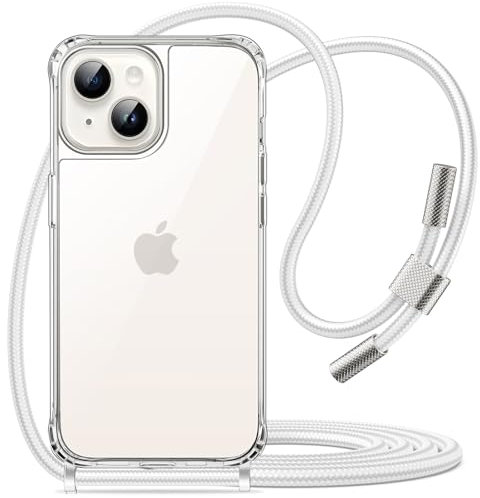 JETech Crossbody Case for iPhone 14 Plus 6.7-Inch with Adjustable Lanyard Strap, Clear Transparent Anti-Yellowing Shockproof Protective Phone Cover with Neck Cord (Starlight)
