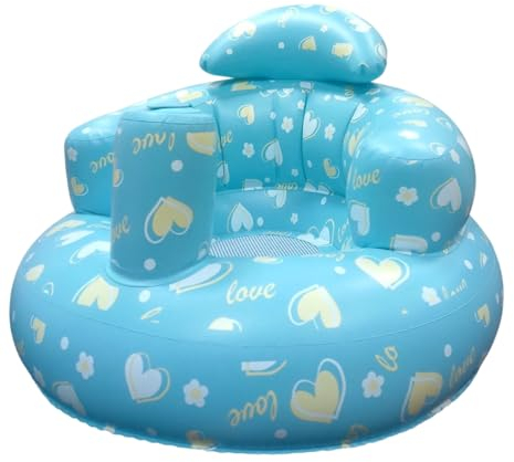 Baby Aufblasbarer Sitz für Babys 3-36 Monate Eingebaute Luftpumpe Säugling Rückenstütze Sofa Kleinkind Stuhl zum Sitzen Baby Dusche Stuhl (Blau)