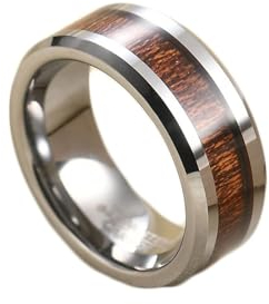 Beydodo Wolfram Ringe Männer, Ring Personalisiert 8MM mit Holz Partnerringe Herren Ring Silber Nickelfrei Größe 60 (19.1)