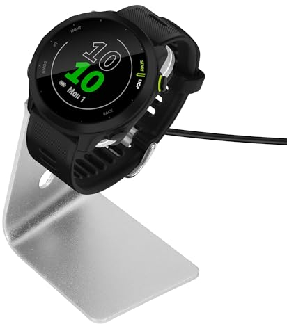 kwmobile Câble USB Compatible avec Garmin vivoactive 6 / vivoactive 5 / Forerunner 55/255 / 255 Music - Chargeur Smart Watch avec Support - Chargeur Fitness Tracker Montre connectée - Noir-argenté