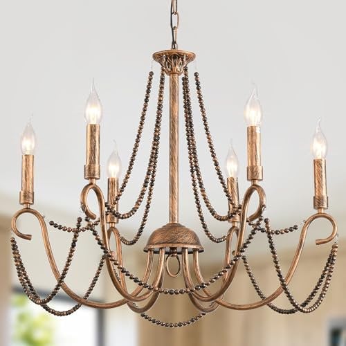 Ganeed Deckenleuchte Vintage Französisch Klassisch Hängender Kronleuchter Schmiedeeisen Leuchte Bronze 6 Lichter