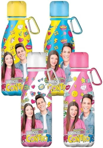Marta da Legare Borraccia Bicolor Me Contro Te Lui e Sofì 430ml Leggera e Compatta, Bottiglia per Bambini senza BPA con Moschettone, Idea Regalo,Modelli Assortiti
