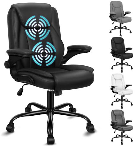 ALFORDSON Ergonomischer Massage BüRostuhl Mid Back Mit Klappbarer Armlehne, Pu Leder Studienstuhl Mit Sgs Gelistet Gas-Lift, Gaming Stuhl FüR Computer Arbeitstisch, Max Belastung 150kg, Schwarz