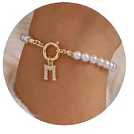 TINGN Perlen Buchstaben Armband Damen - Perlen Armband mit Buchstaben M Armband Damen Personalisiert Armband Armbänder Mädchen Hochzeit Valentinstag Geburtstag Geschenke für Frauen Freundin Mädchen