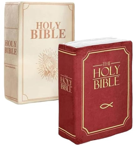 BOLAKA Bibelkissen, Heiliges Bibelkissen, Bibelkissen-Buch-Plüsch, das sich öffnen lässt, Bibel-Kissen-Buch-Plüsch, for Kinder Erwachsene christliche Geschenke(Color:Red+Beige)