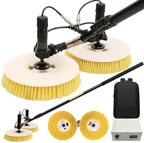 Solar Panel Cleaning Kit, Automatic Rotary Cleaning Brush, Dual Head Solar Panel / Roof Water Brush, Window Cleaner, Special Roof Water Brush with Adjustable Extension Rod,Mains electricity-5.5M