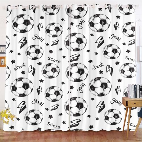 Qiqumax Fußball Gardinen Verdunkelungsvorhänge Für Kinderzimmer Jungen Fußball Sport Blickdicht Vorhänge Fußball Verdunkelungsvorhang Für Schlafzimmer (11,100x140cm(BxH)/ 50x140cmx2)