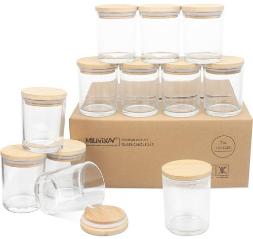 MILIVIXAY 12 tarros de cristal transparente de 200 ml con tapa para velas vacías, para hacer velas, especias, envases de polvo