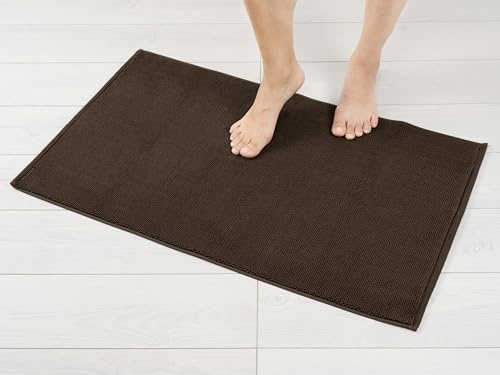 Hammetex 100% Baumwolle rutschfeste Badematte, 51x86 cm Große Badvorleger für Badezimmer, Saugfähig Schnelltrocknend Waschbar Bad Fußmatten, Braun