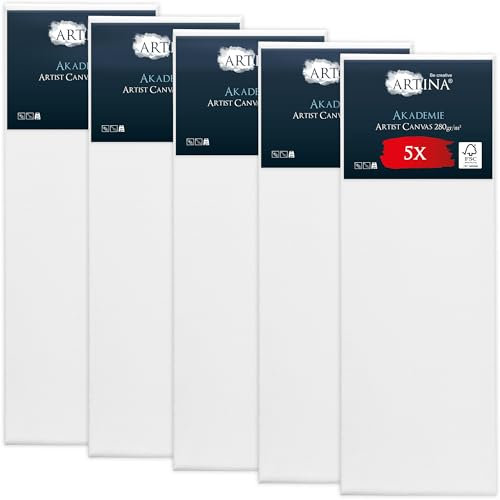 Artina Set de 5 Canvas Toile Peinture 50x150 cm – Tableau Peinture Châssis Entoilés en Bois FSC© – Tableau a Peindre Blanche 100% Coton 280g/m² – Toiles à Peindre Stable Akademie