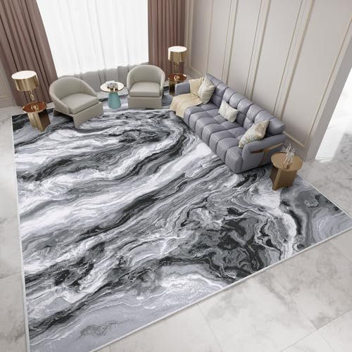 IKALIFE Teppich Wohnzimmer Kurzflor Waschbar - Esszimmer Modern Groß Abstrakt Schlafzimmer Super Weich Rutschfest Flauschig 120x170 cm Grau