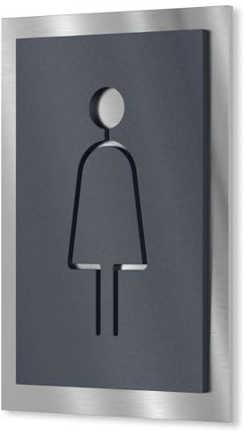Urhome Frau Toiletten Schild aus V2A Edelstahl 160x110-250x175mm Anthrazit Metallic Frauen - Piktogramm Schild rostfrei - Infoschild für Wand Tür Innen Außen