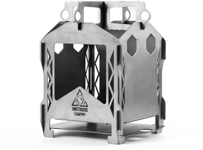 OneTigris TORCH BEARER Titan Campingkocher Holz, Holzofen klein Outdoor, Mini kompakt Hobo Kocher faltbar und winddicht mit Tragetasche für Camping, Wandern, Picknick, BBQ(400 g)