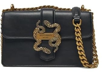 Just Cavalli Schwarze Umhängetasche für Damen mit Maxi-Schnalle UNI Logo, Schwarz