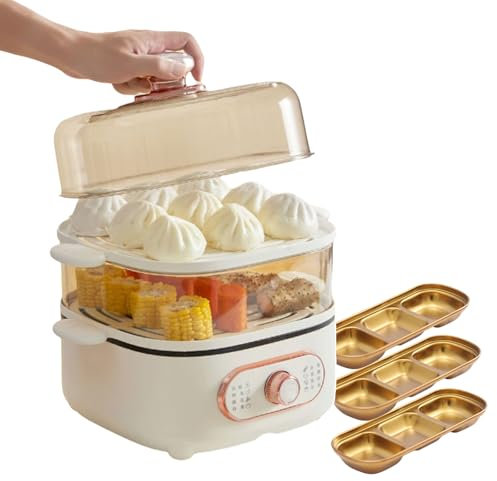 forplubossmmp Vaporera Eléctrica 2 En 1 Antiadherente para Calentar Alimentos con Diseño De 2 Niveles | Olla Arrocera Desmontable De 2,5 L De Fondo + Capa De Cocción Al Vapor De 8 L | Vaporera