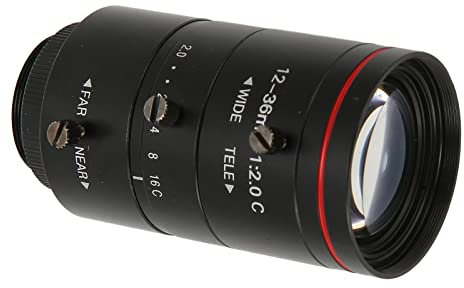 Rankomu Obiettivo F2.0 con grande apertura da 12 a 36 mm, obiettivo F2.0, zoom manuale C, obiettivo FA per telecamere CCTV e industriali, 1/1,8 pollici, grande apertura
