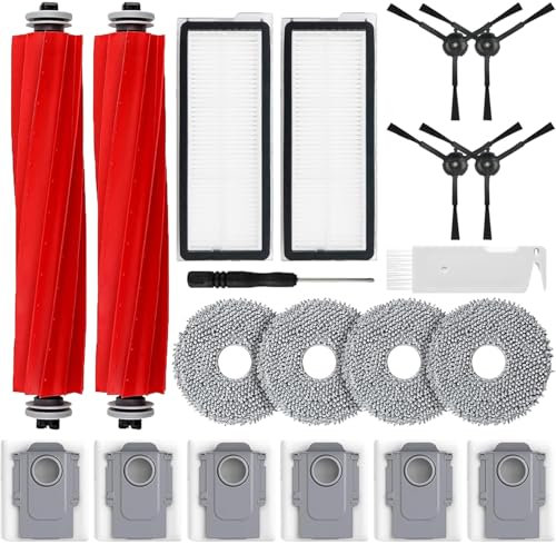 Asdazrxy Lot de Accessoires pour Robot aspirateur Roborock Qrevo Pro/Qrevo S/Qrevo MaxV [Pas pour Q Revo], 2 brosses principales, 6 Sacs à poussière, 4 lingettes, 2 filtres, 4 brosses