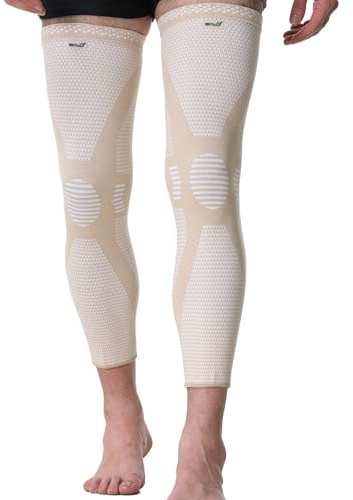 NEOtech Care Bein- und Kniebandage - Bambusfaser-Strickgewebe - elastisch & atmungsaktiv - mittlere Kompression (Beige, 1 Paar, Größe M)