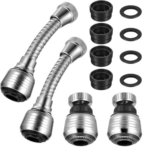 YIWONFU 4 Extensión de Grifo, Extensión de Grifo Giratoria de 360 ° con Juntas a Prueba de Fugas y Adaptador de Grifo, Aireador Ajustable de 2 Modos para Cocina, Baño, Inodoro