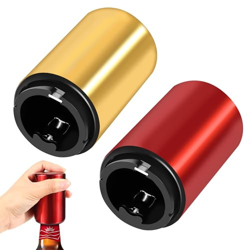 2 Stück Automatische Flaschenöffner, Kapselheber mit Magnet, Push-Down-Öffner, Sekt, Bier, Limonade, für Küche Home Bar Restaurant, Rot, Gold