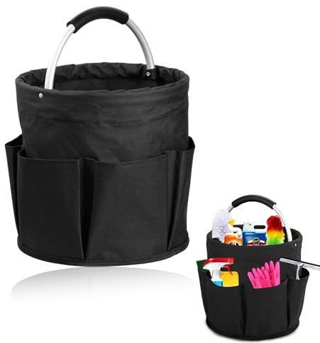 SXTDKMJ Cleaning Caddy with Handle, Cleaning Caddy Organiser Foldable Bag Cleaning Storage Bag Buckets for Indoor and Outdoor (Black)