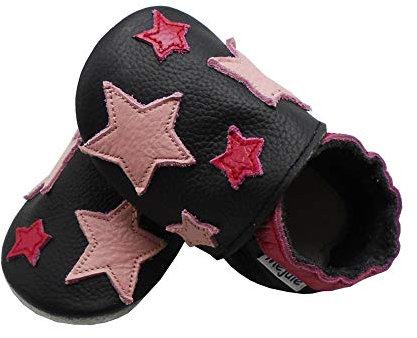 Mejale Krabbelschuhe Baby Lauflernschuhe Jungen Weiche Leder Babyschuhe Kleinkind Lederschuhe Mädchen Babyhausschuhe,19/20 EU,M,Schwarz