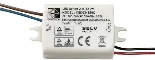 Driver LED elettronico KED03-350C 3W 14V Constant Current DC350mA 3X1W 50/60Hz trasformatore con cavo 15,5cm SelV equivalente non dimmerabile bianco
