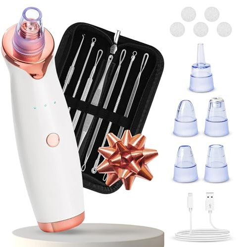 ONEZOR – Aspirador de Puntos Negros con Kit de 7 Pinzas – Limpiador Facial para Piel Grasa o con Acné – Succionador de Poros Eléctrico con 3 Modos y 5 Cabezales
