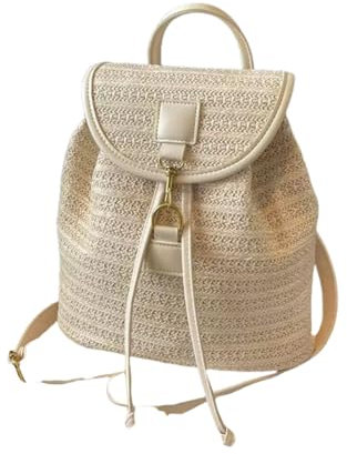 DuomaiJJ Strohtasche Mode Stroh Gewebter Rucksack Frauen Umhängetaschen Sommer Teenager Girl Qualitätsbeutel Weibliche Reisetasche Bücher Rucksack Rucksack-beige
