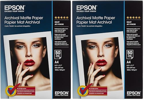 Papier photo A4 mat Epson Archival 189 g/m2, 50 feuilles (Lot de 2)