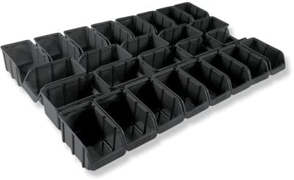 Hünersdorff Set di 26 scatole portaoggetti impilabili, dimensioni 3, polipropilene infrangibile (PP), riciclato, ideali per sistemi di organizzazione e di smistamento, scaffali per officina - nero