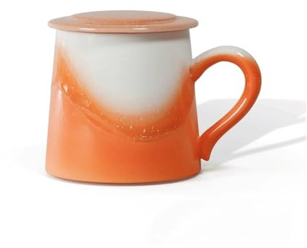 Xumh2024-3 Tea Coffee Mug Orange Mug Set of 1, Ceramic Coffee Mug With Lid Capacity 11.5 oz for Men and Women'S Office Latte American Style Hot Chocolate Cups
