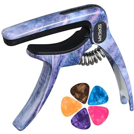 Capodastre pour guitare acoustique et électrique, 6 cordes avec 5 médiators, accessoires de guitare pour ukulélé, mandoline et banjo (bleu)